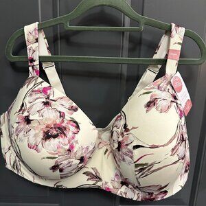 Cacique T-Shirt Bra 46DDD Cream with purple print